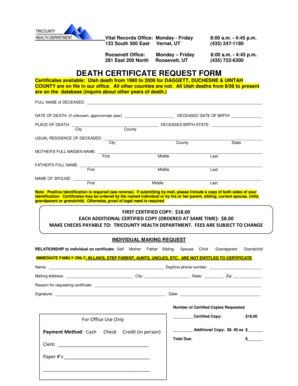 Utah Death Certificate Request Form