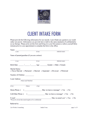 Life Works Counseling Client Intake Form