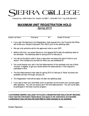 Maximum Unit Registration Hold Request Form
