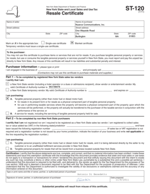 New York State Resale Certificate ST-120