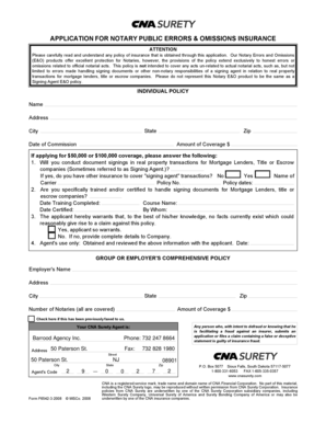 Notary Public Errors and Omissions Insurance Application