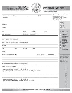 Pennsylvania Consumer Complaint Form
