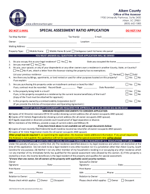 South Carolina Special Assessment Ratio Application
