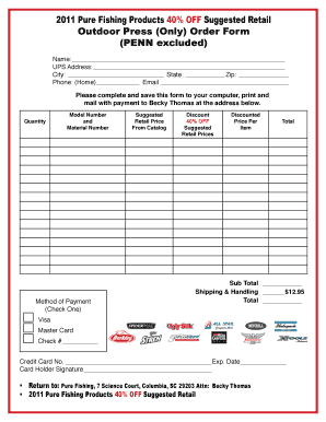 Pure Fishing Outdoor Press Order Form