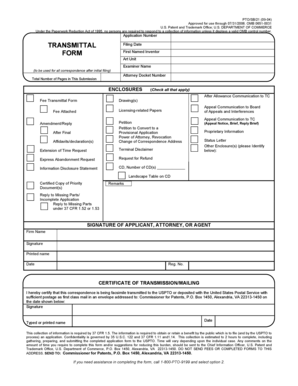 USPTO Patent Application Transmittal Form