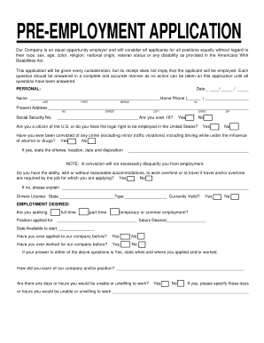Pre-Employment Application Form