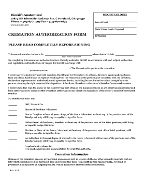 Cremation Authorization Form