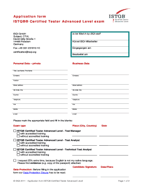ISTQB Certified Tester Advanced Level Exam Application Form