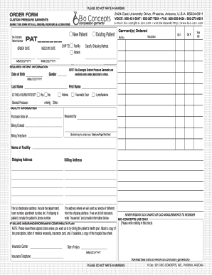 Bio-Concepts Custom Pressure Garment Order Form