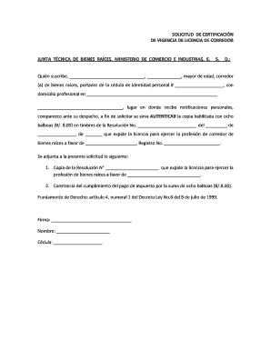 Solicitud de Certificación de Vigencia de Licencia de Corredor