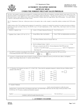 DSP-94 Form for Exporting Defense Articles