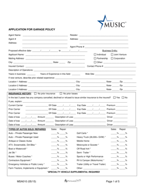 Garage Policy Application Form
