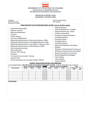 Behavior Support Plan Quarterly Review Form