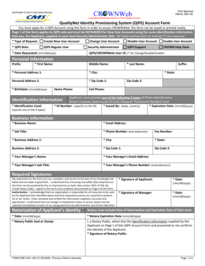 QualityNet Identity Provisioning System (QIPS) Account Form