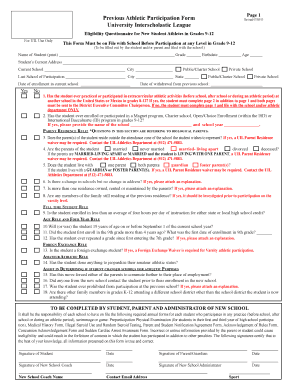 UIL Eligibility Questionnaire for New Student Athletes