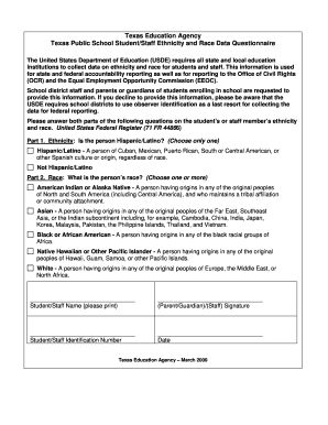 Texas Student/Staff Ethnicity and Race Data Questionnaire