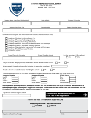 HISD Student Application Form