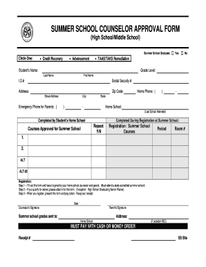 Summer School Counselor Approval Form