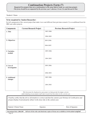 Continuation Projects Form
