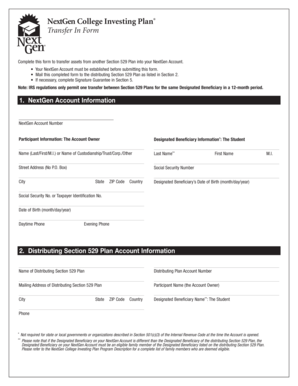 NextGen College Investing Plan Transfer Form