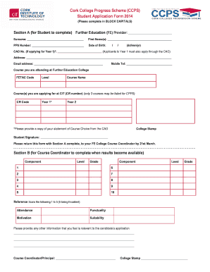 Cork College Progress Scheme Student Application Form