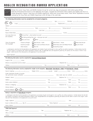 Texas Angler Recognition Award Application