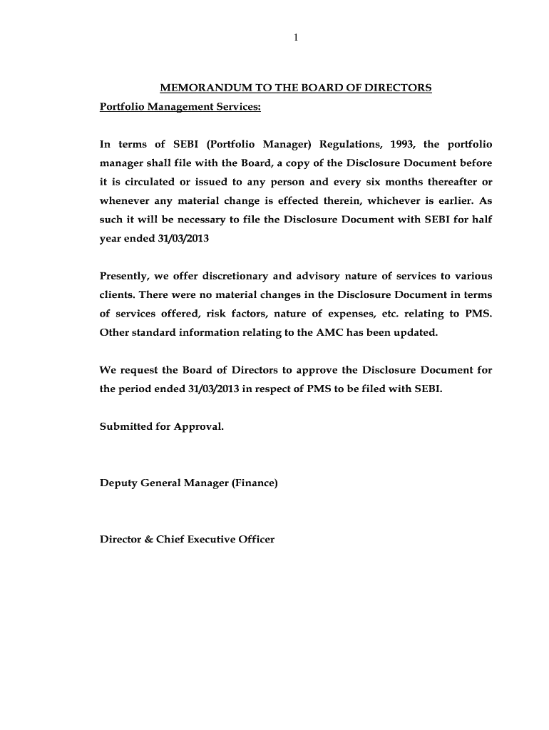 Fillable Online MEMORANDUM TO THE BOARD OF DIRECTORS Fax Email Print