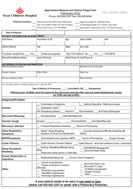 Pulmonary Clinic Appointment Request Form