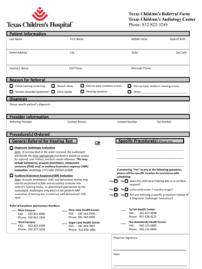Texas Children's Audiology Referral Form