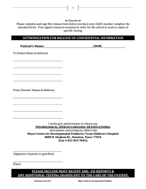 Authorization for Release of Confidential Information