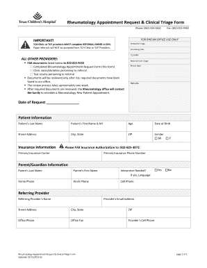 Rheumatology Appointment Request Form
