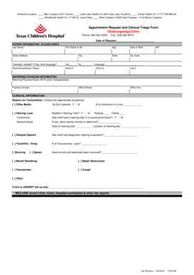 Otolaryngology Clinic Appointment Request Form