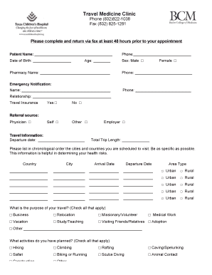 Travel Medicine Clinic Form