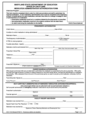 Maryland Medication Administration Authorization Form