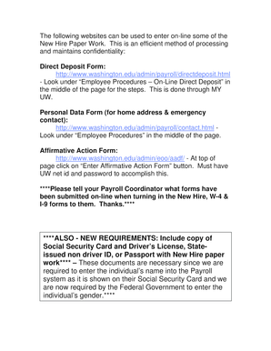 University of Washington New Hire Paperwork