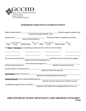 Temporary Food Event Letter of Intent