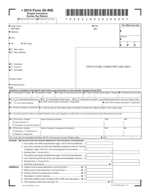 Oregon Insurance Excise Tax Return Form 20-INS