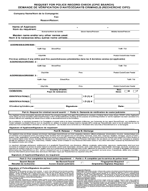 Request for Police Record Check (CPIC Search)