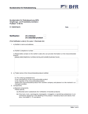 Benachrichtigung über ein Gemisch eines bioziden Produkts