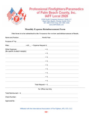 Monthly Expense Reimbursement Form - IAFF Local 2928