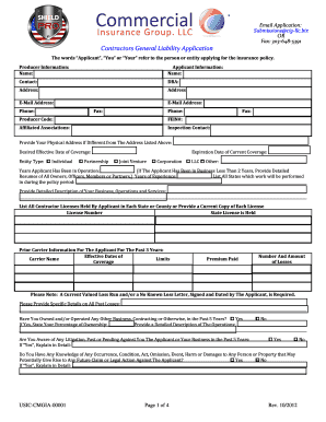 Contractor Insurance Application Form