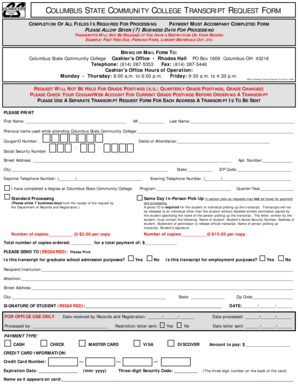 Columbus State Community College Transcript Request Form
