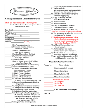 Closing Transaction Checklist for Buyers