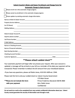Calvert County Water & Sewer ACH Payment Form