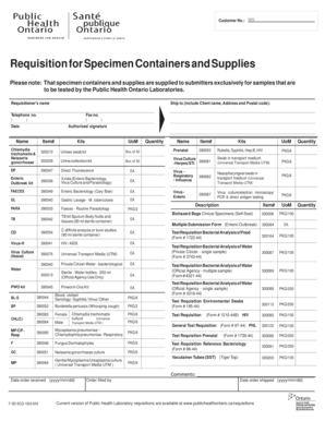 Requisition for Specimen Containers and Supplies