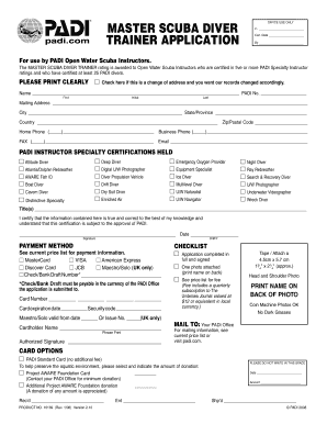 Master Scuba Diver Trainer Application