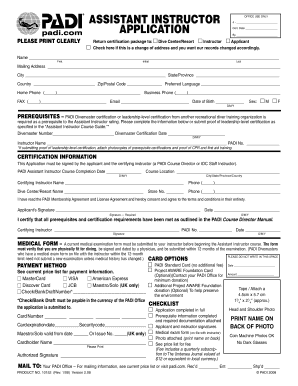 PADI Assistant Instructor Application Form