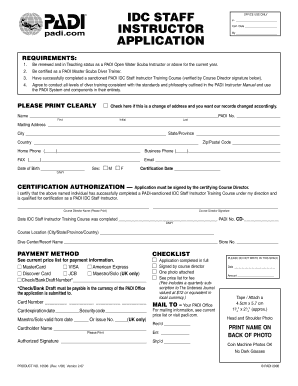 PADI IDC Staff Instructor Application Form