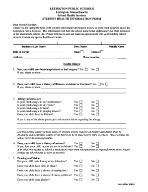 Student Health Information Form