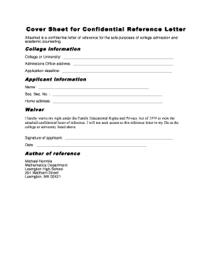 Confidential Reference Letter Cover Sheet